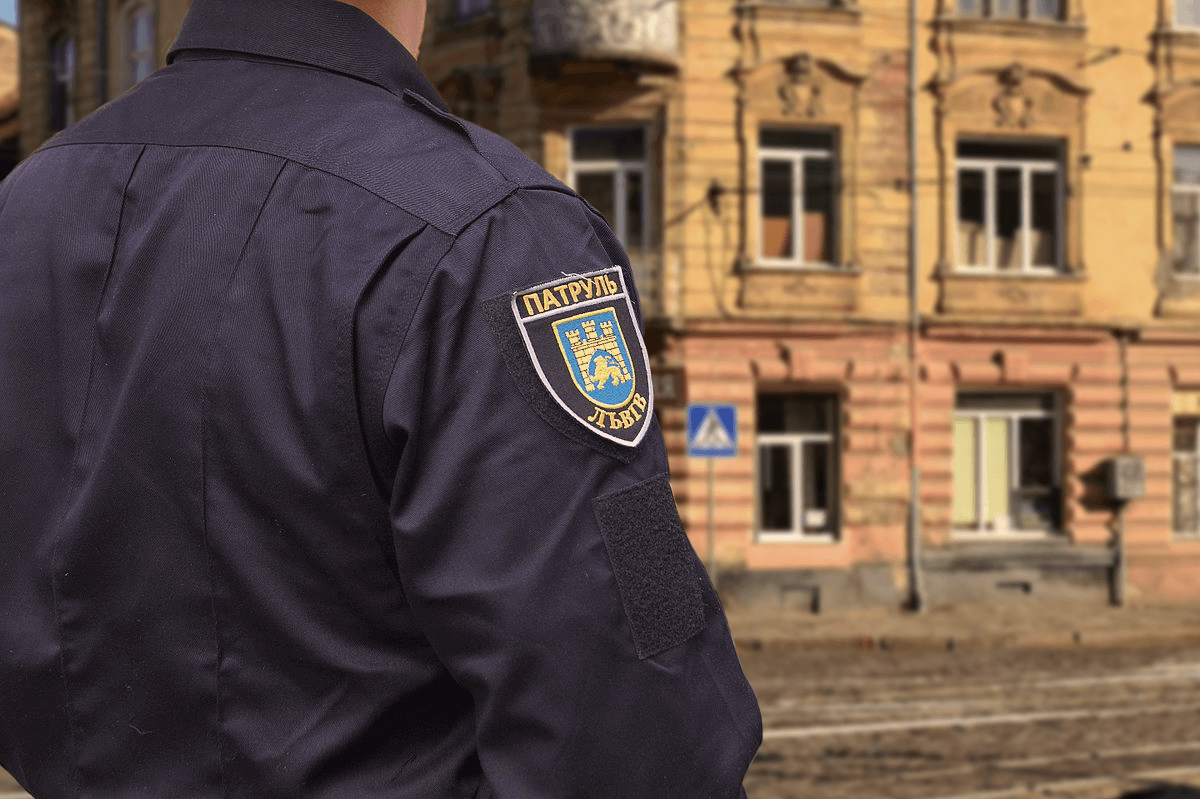 A police officer in the city of Lviv, Ukraine.