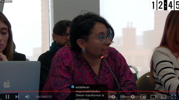 Viviana Rodríguez, coordinadora jurídica de Corporación Humanas, ante la Comisión Interamericana de Derechos Humanos (CIDH) el 27 de febrero de 2024.